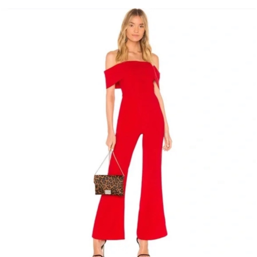 Superdown Red Off-Shoulder Jumpsuit